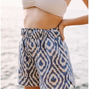 Mirth Track Shorts in Azure Ikat, Large
